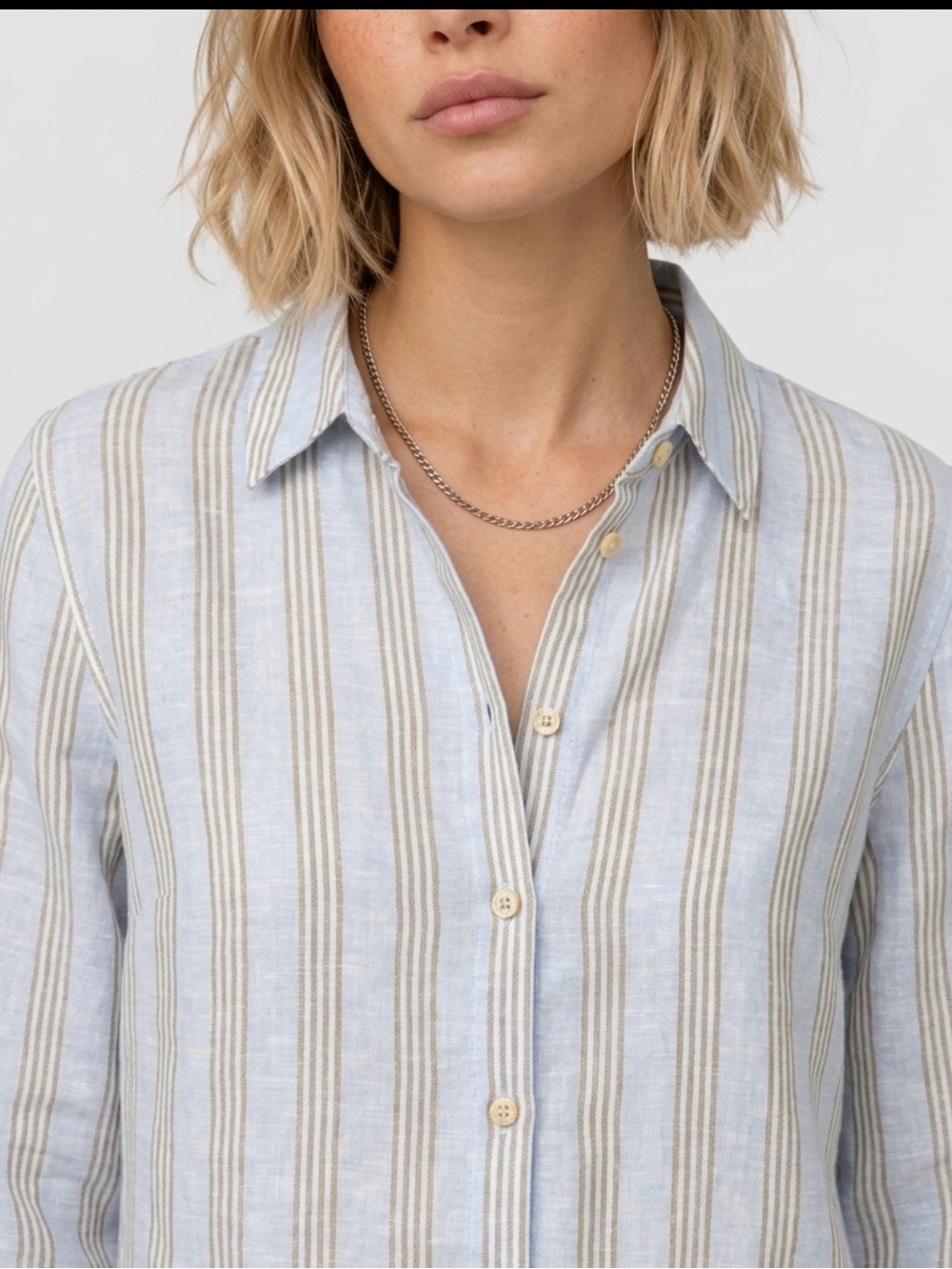 Christian Siriano 100% Linen Long Sleeve Button Down Striped Blue Gold Shirt L